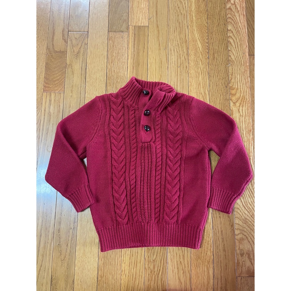 Class Club Boys Red Cable Knit Mock Neck Button Sweater Size 5 Cotton Blend